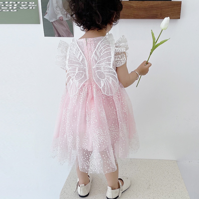 Đầm Xòe Công Chúa Màu Trắng Cánh Bướm Dễ Thương Cho Bé Gái