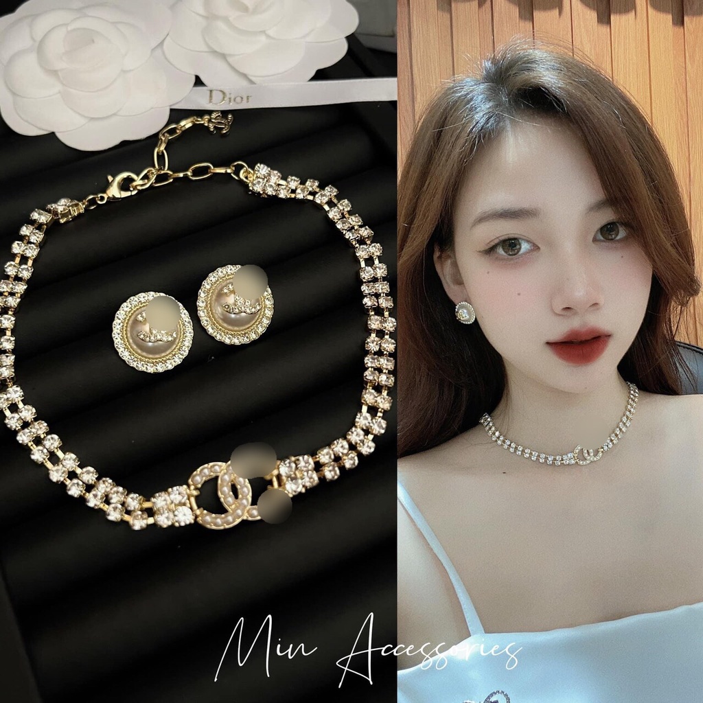 Sét trang sức hottrend, phụ kiện vòng cổ, khuyên tai nữ cao cấp Hari korea accessories
