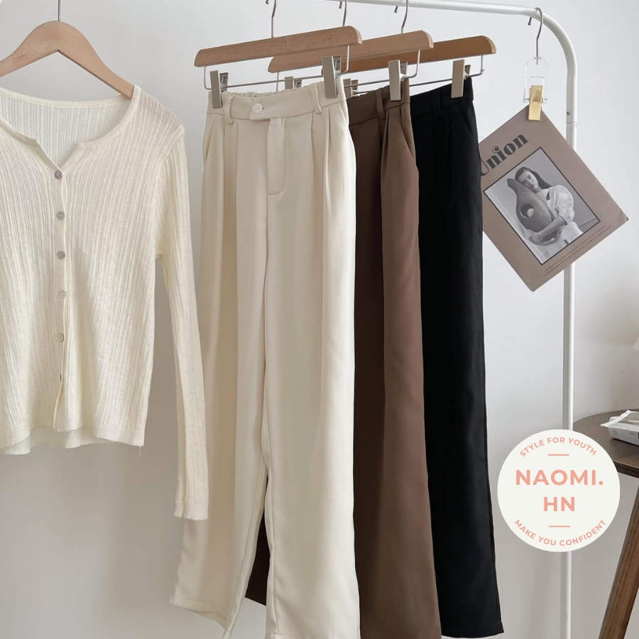 Quần baggy basic nữ 3 màu HOTHIT dáng mới phong cách công sở 1 cúc chun sau freesize.