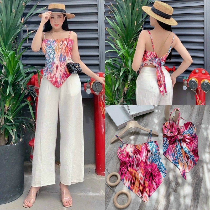 ÁO HAI DÂY HOẠ TIẾT NƠ LƯNG
