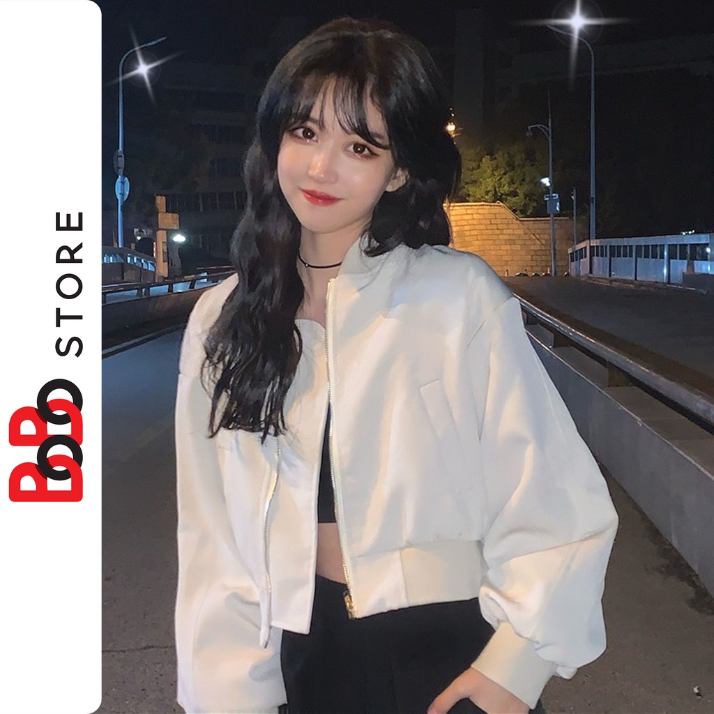 Áo khoác Bomber croptop chất da lộn, da pha mịn đẹp dành cho nữ không xù trơn - BoBo Store