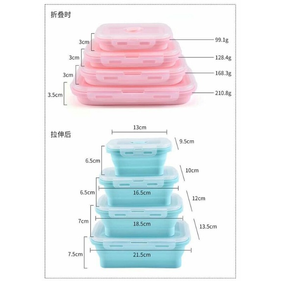 Set 4 hộp silicon thực phẩm gấp gọn hãng sale chuẩn FDA