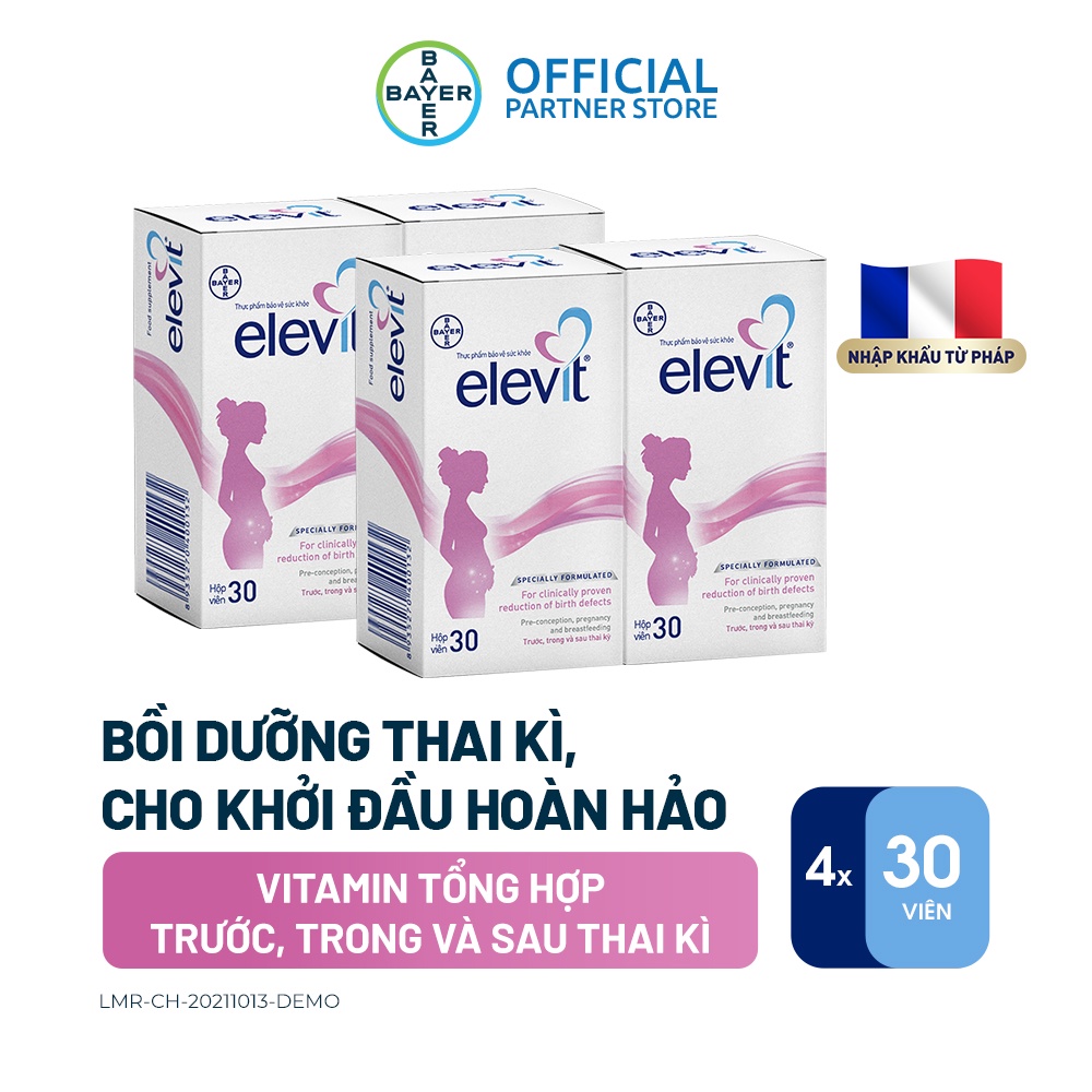 Bộ 4 Hộp Vitamin Bầu Tổng Hợp Elevit Cho Phụ Nữ Trước, Trong và Sau Thai Kỳ (30 Viên/ Hộp)