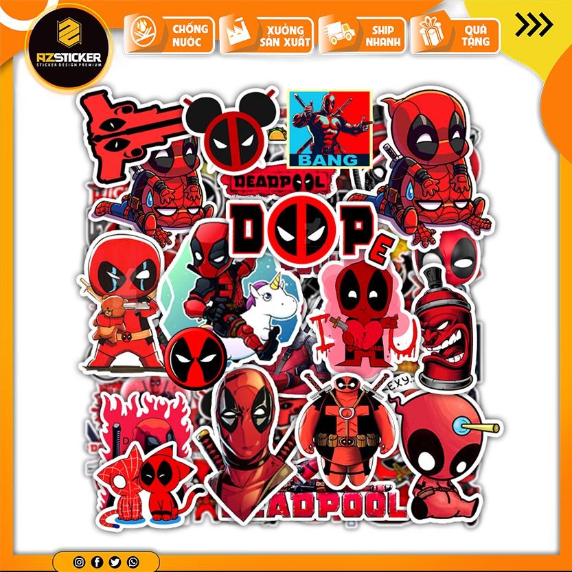 Set 100 Sticker Deadpool Dán Nón Bảo Hiểm Dán Xe Máy , Dán Vali , Điện THoại , Laptop , Máy Tính Chống Thấm Nước