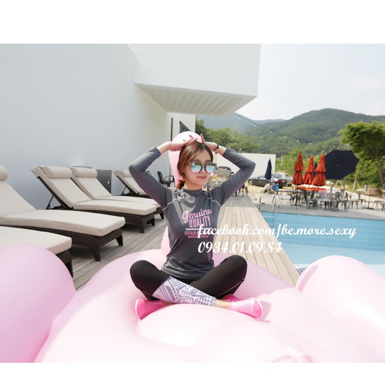 Đồ bơi dài tay Hàn Quốc xám đen | BigBuy360 - bigbuy360.vn