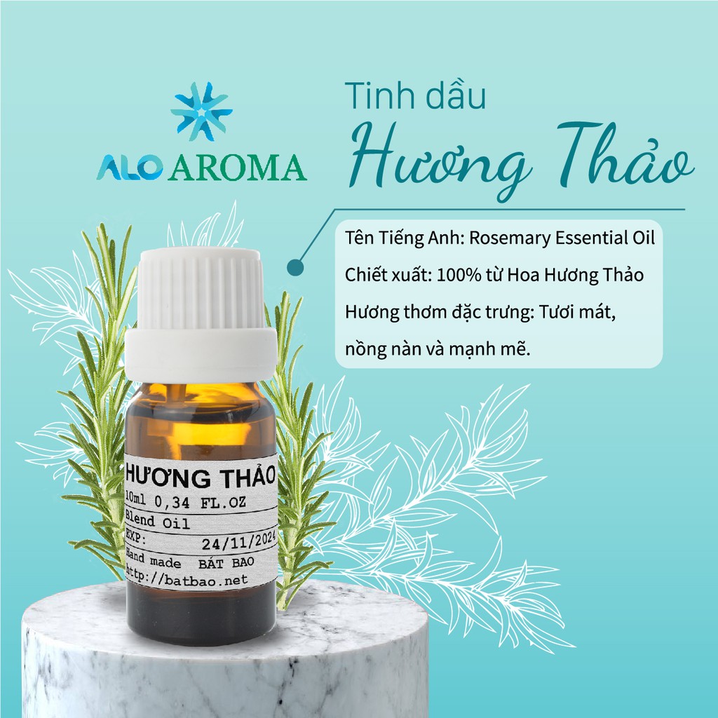 Tinh Dầu Hương Thảo Thiên Nhiên giảm bọng mắt, thư giãn, khử mùi Rosemary Essential Oil AloAroma