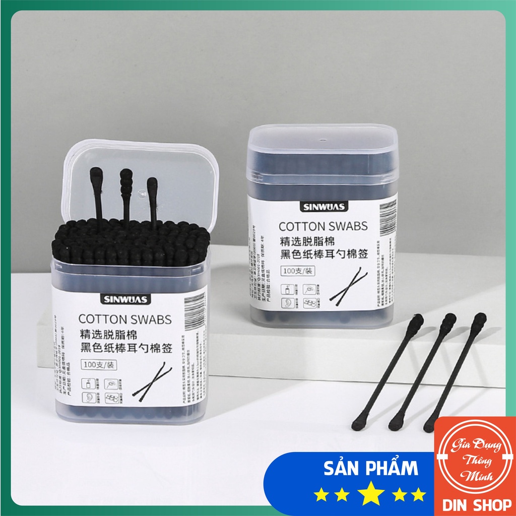 Tăm bông ngoáy tai ⚡DIN SHOP⚡ Bông tăm bông tẩy trang dùng một lần xoắn ốc 2 đầu tiện lợi