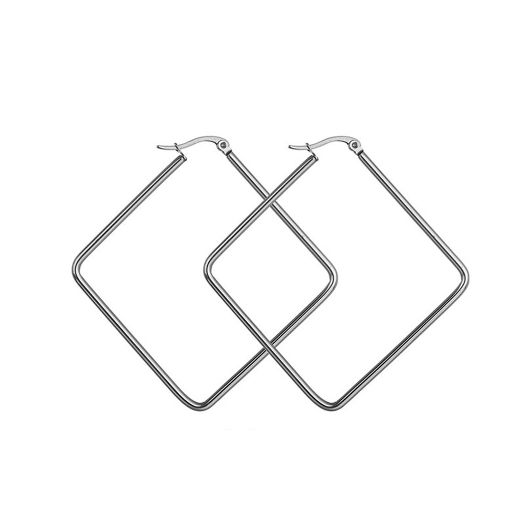 Dgg Dgg✌❤ Khuyên Tai Dạng Móc Hình Vuông / Tròn Bằng Thép Không Gỉ