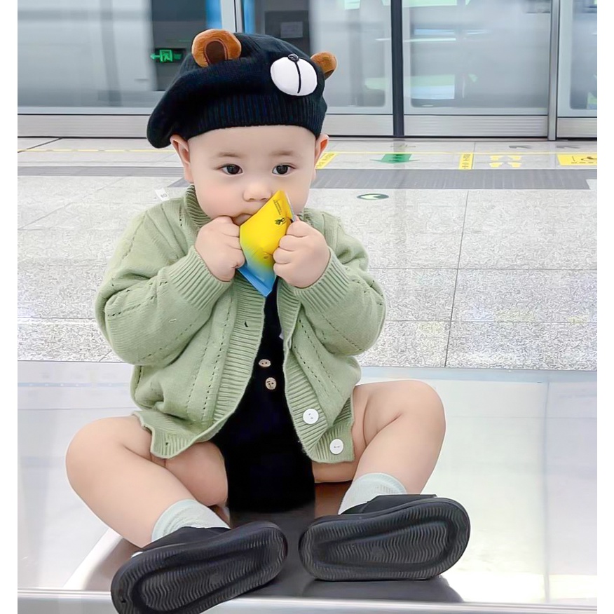 Mũ len nồi cho bé trai gái từ 3 tháng đến 24 tháng tuổi dệt kim hình chú gấu dễ thương Nón beret trẻ em ML35