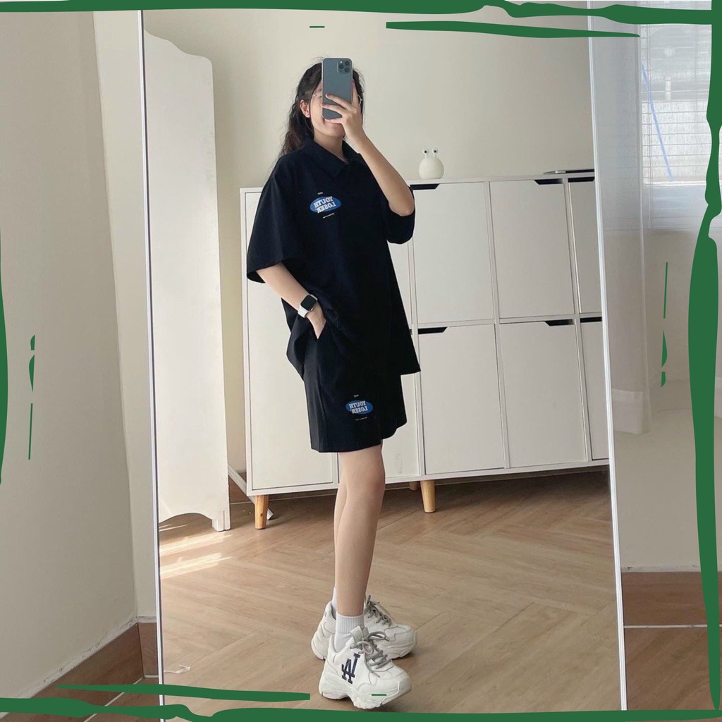 Set áo thun polo kèm quần shock Unisex cho cả nam và nữ form dáng rộng