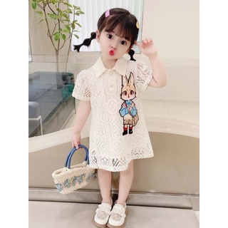 Váy ren thỏ cổ bẻ cho bé 10-33kg