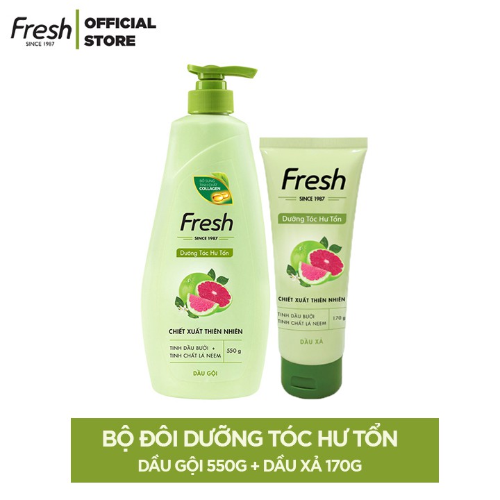 Combo Dầu Gội Fresh Tinh Dầu Bưởi 550g và Dầu Xả 170g