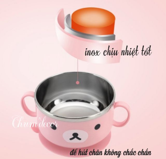 Chén ăn dặm chống lật lòng inox kèm thìa cho bé