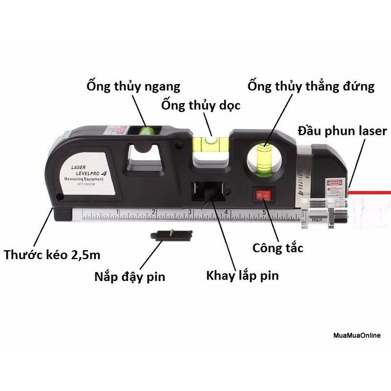 Thước Đo Laser Fixit 2 Tia Dọc Ngang Đa Năng Cao Cấp + Tặng Kèm 3 Viên Pin