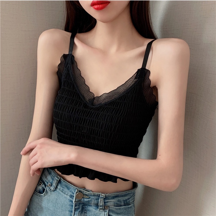 Áo Hai Dây Phối Ren Màu Trắng Thời Trang Mùa Hè Cho Nữ