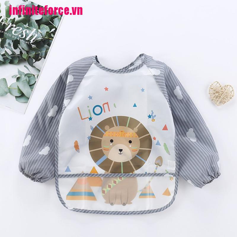 Yếm Ăn Dài Tay Chống Thấm Nước Kèm Túi Tiện Lợi