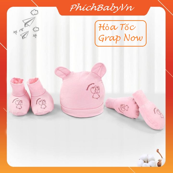 Set mũ, bao tay, bao chân Good mama ( 3 món) cho bé sơ sinh (Hàng chính hãng)