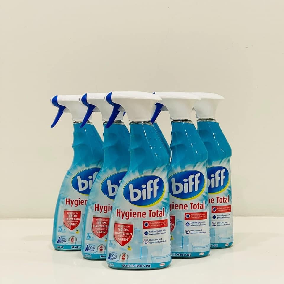 Biff Hygene Total xịt khuẩn, nấm mốc, khử cặn vôi hóa đa năng chai 750ml giúp phòng tắm, wc luôn thơm mát, hàng Đức