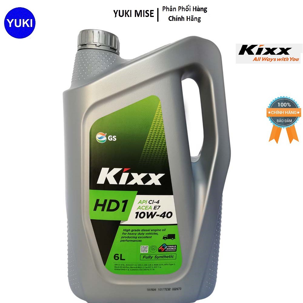 Dầu động cơ Kixx HD1 CI-4/E7 10W40 6L YUKI  MISE Phân Phối Chính Hãng💯