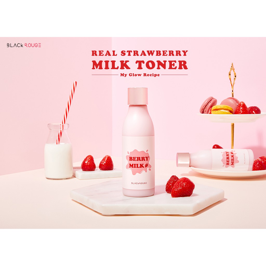 Nước Hoa Hồng Black Rouge Real Strawberry Milk Toner Dưỡng Ẩm Sáng Da 200ml