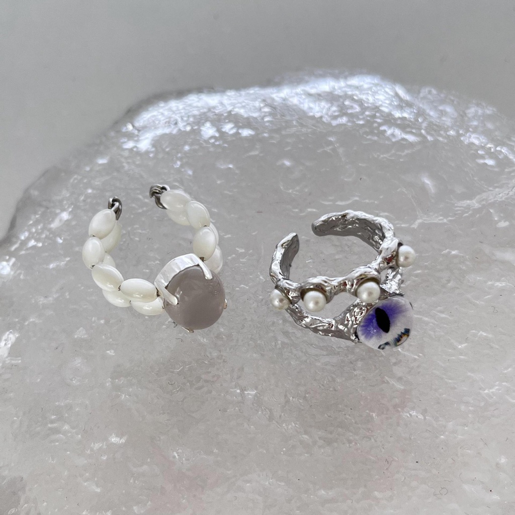 Nhẫn Hở Hai Lớp Đính Đá Mắt Mèo Phong Cách Âu Mỹ Cá Tính