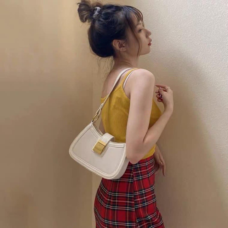 TÚI KẸP NÁCH KHOÁ VUÔNG DA SẦN HOT TREND