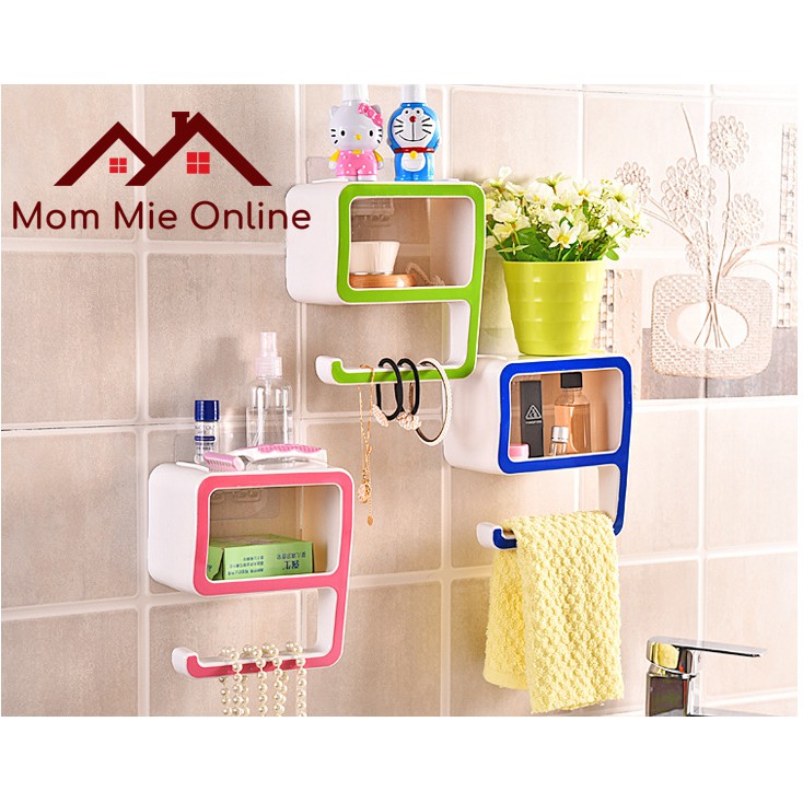 Kệ mini số 9 để vật dụng nhà tắm, sinh hoạt, treo khăn - H004