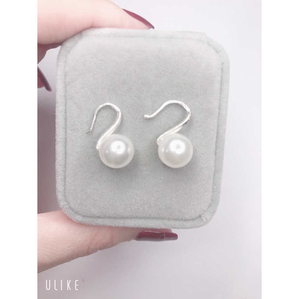 Bông tai bạc nữ hình móc câu đính ngọc trai nhân tạo K027, Chất liệu bạc ta xinh xắn - Trang sức bạc Evasilver