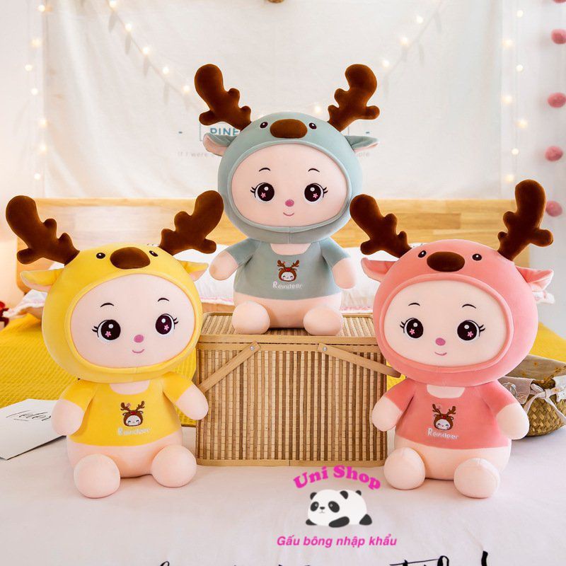 Gấu Bông Con Nai Hươu Có Sừng Hồng Xanh Vàng Ngộ Nghĩnh - Qùa Tặng Cho Bé - Gấu Bông Decor Unishop