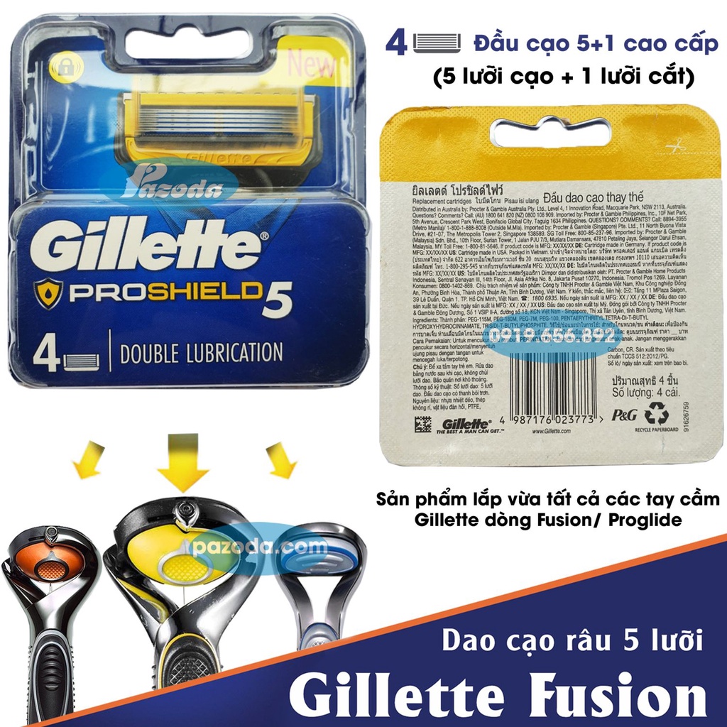 Hộp 4 lưỡi dao cạo râu Gillette Fusion Proshield (đầu cạo 5+1)