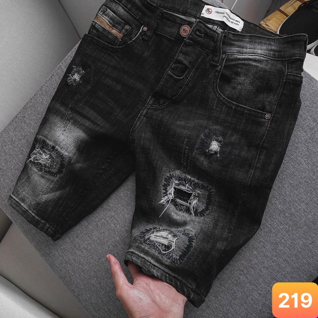 Quần short jean nam màu xám đen đậm rách chất jeans bò cao cấp co dãn 4 chiều from đùi đẹp Lavado13 mẫu mới