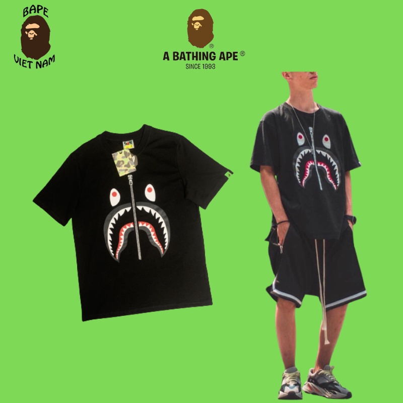 Áo Tee Bape Shark Black SS22, Áo Thun Bape Cá mập, chất liệu Cotton màu đen full tem, tag, túi zip BapeVN