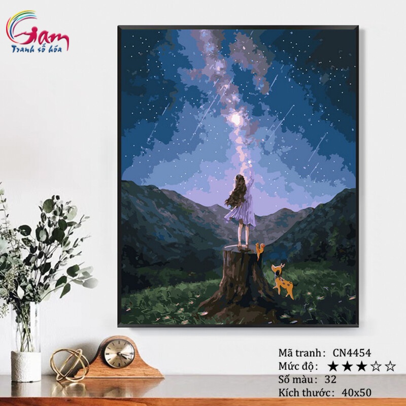 Tranh tô màu theo số Gam cô gái tóc xoăn CN4454 40x50cm đã căng khung