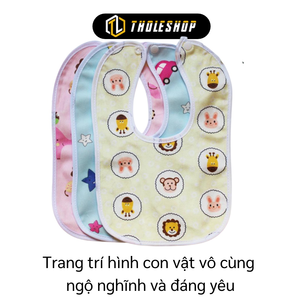 Yếm Ăn Cho Bé - Yếm Ăn Dặm Chống Thấm 2 Lớp Có Cúc Bấm Điều Chỉnh, Hình Thú 8434
