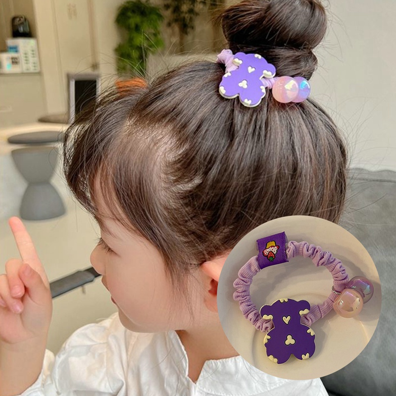 Dây Cột Tóc Cao Su Co Giãn Hình Gấu Hoạt Hình Màu Tím Đáng Yêu Cho Nữ