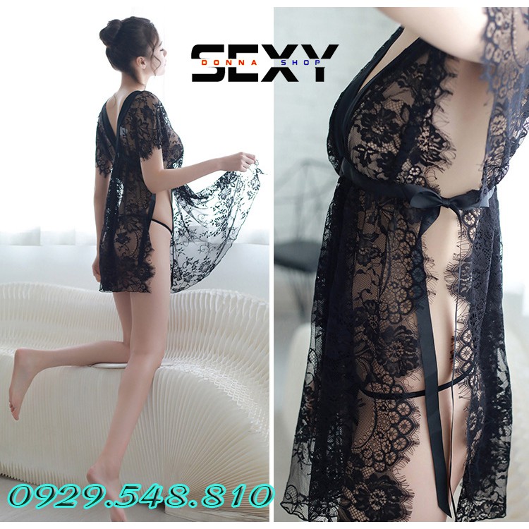 Váy ngủ sexy ren mềm mịn, cổ chữ V xẻ tà 2 bên - Mẫu mới DN11