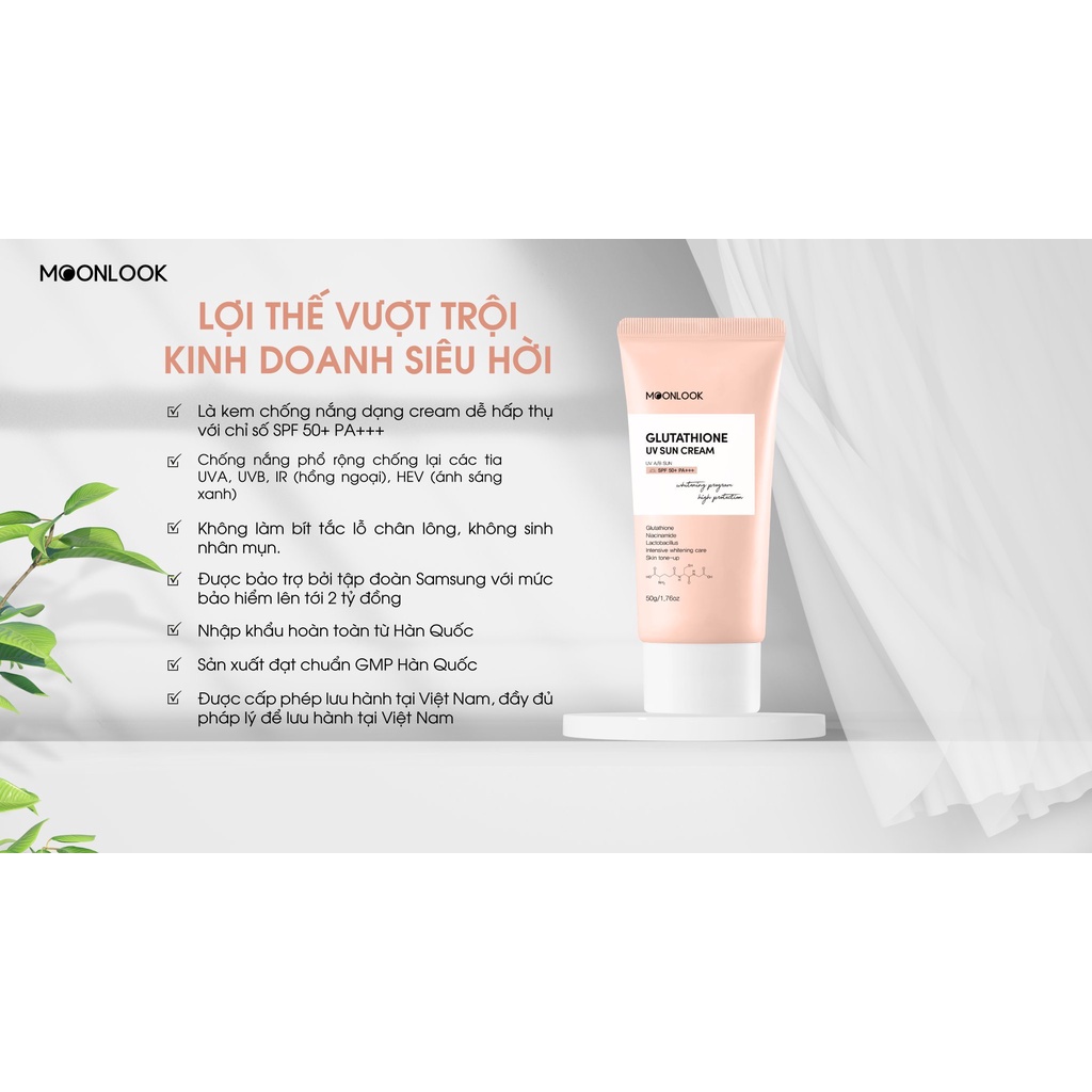 Kem chống nắng Moonlook Nâng tông làm trắng da SPG 50+ PA ++