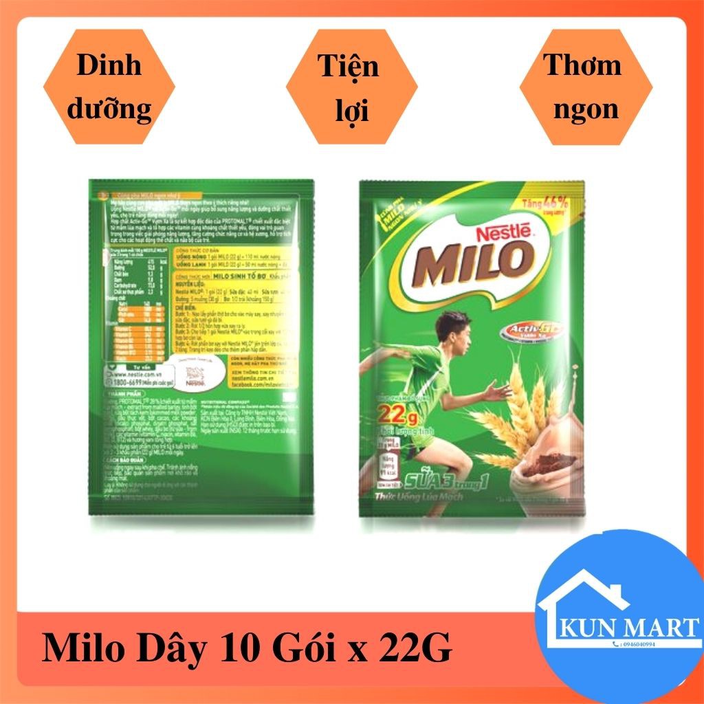 Thức Uống Lúa Mạch Milo Dây 10 Gói x 22G