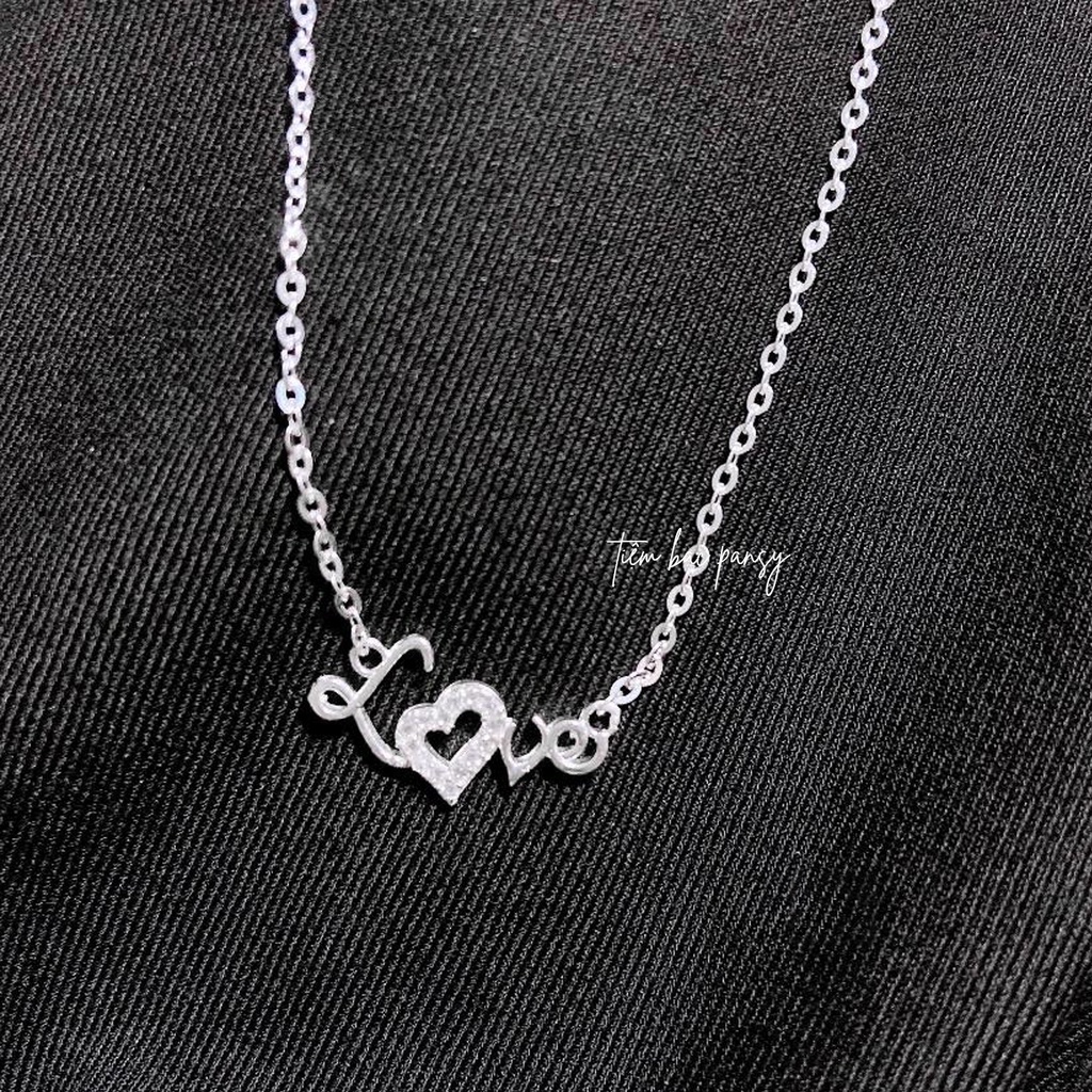 Vòng cổ bạc nữ Love tim nạm đá xinh xắn - Dây chuyền bạc ta cao cấp PANSY