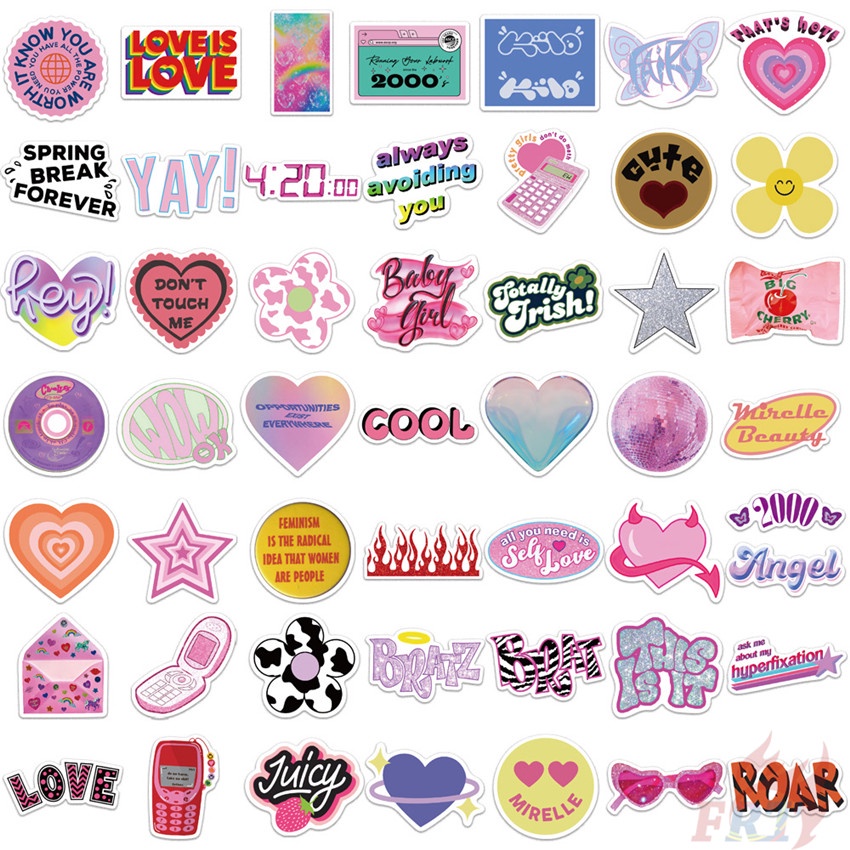 ❉ Sticker Dán Trang Trí Phong Cách Retro 02 ❉ Bộ 50 Sticker Chống Thấm Nước Họa Tiết Doodle Hợp Thời Trang