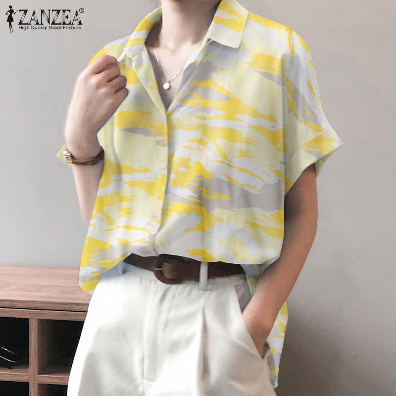 Áo sơ mi ZANZEA tay ngắn phong cách Hàn Quốc trẻ trung năng động dành cho nữ