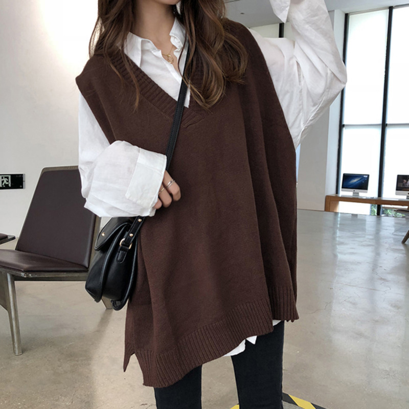 Áo sweater không tay dáng rộng phong cách Hàn Quốc sang trọng