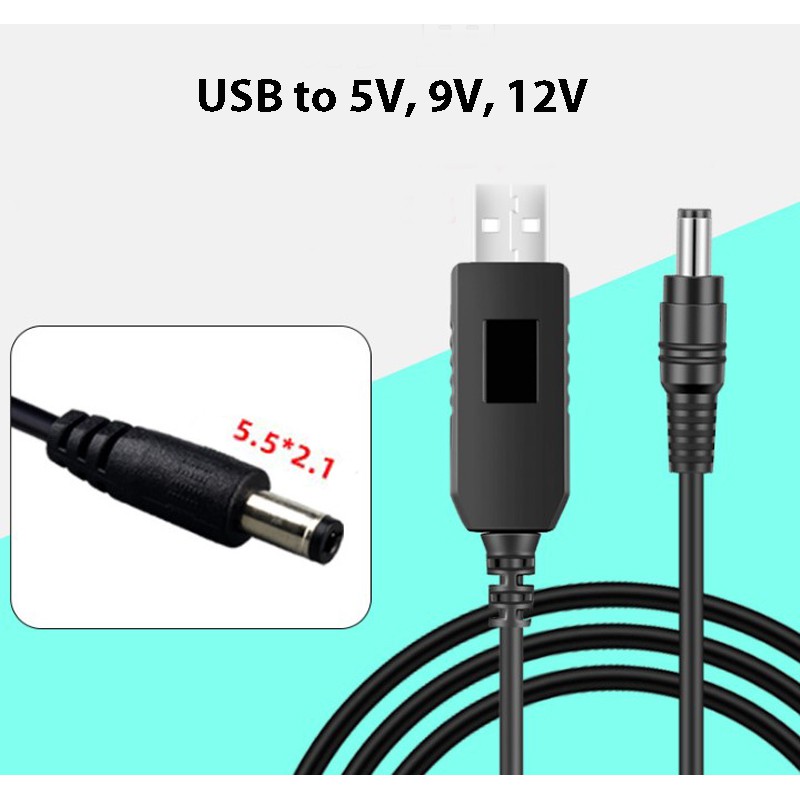 Cáp Chuyển Đổi 5V USB sang 5V / 9V / 12V (Xài Wifi từ sạc dự phòng của điện thoại)