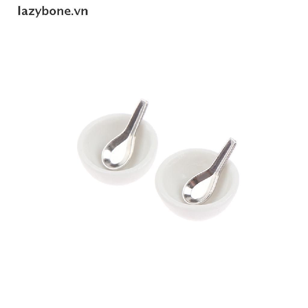 Bộ 4 món gồm muỗng / tô gốm mini tỉ lệ 1: 12 trang trí nhà búp bê