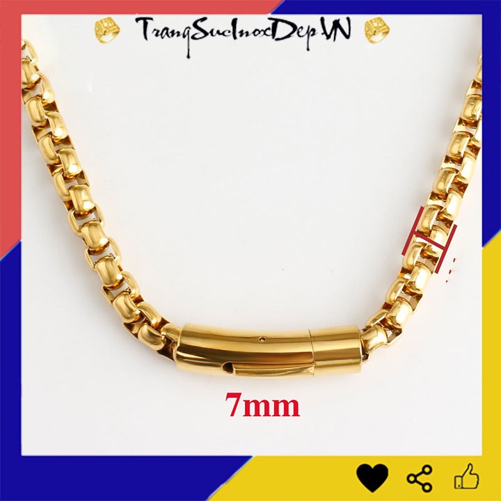 Dây chuyền nam inox 7ly khóa Vip mạ vàng siêu đẹp, bền màu, thể hiện đẳng cấp phái mạnh