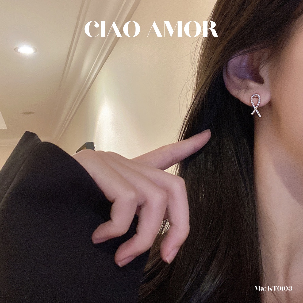 KT0103-Khuyên tai nữ, bông tai dây đá chéo Trang sức Ciao Amor