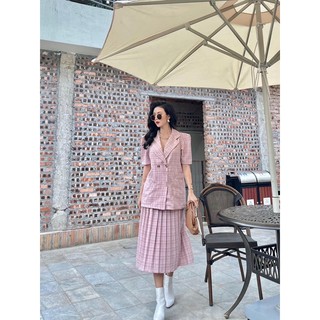 Set áo vest + chân váy dập ly