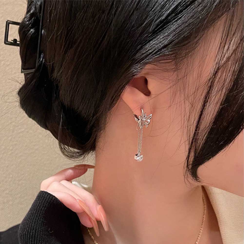Bông Tai Tua Rua Dáng Dài Hình Bướm Phong Cách Hàn Quốc Thời Trang Sang Trọng Cho Nữ