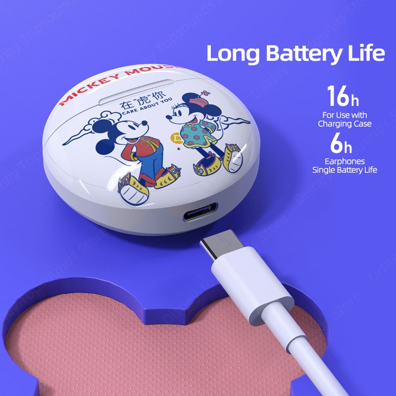 Tai nghe Bluetooth không dây DISNEY LK-02 nhét tai âm thanh nổi HD không thấm nước giảm tiếng ồn kèm mic - pin siêu dài