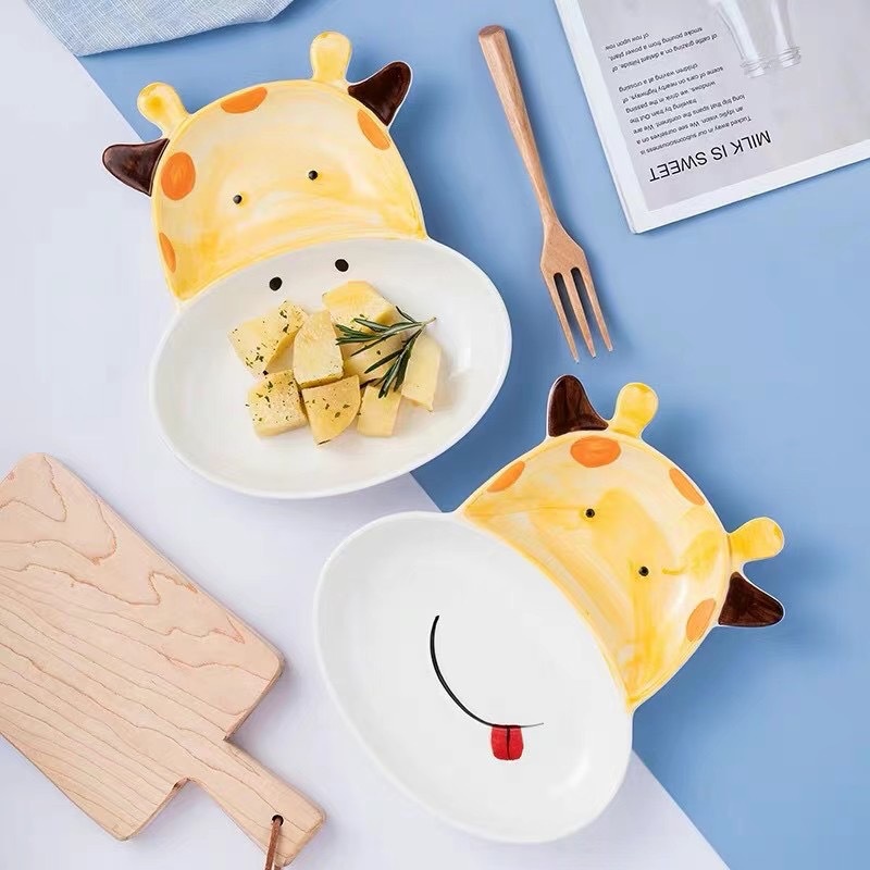Bát Ăn Dặm Sứ Hình Hươu Cao Cổ Bát Đĩa Ăn Dặm Chất Liệu Gốm Sứ Tráng Men Cho Bé